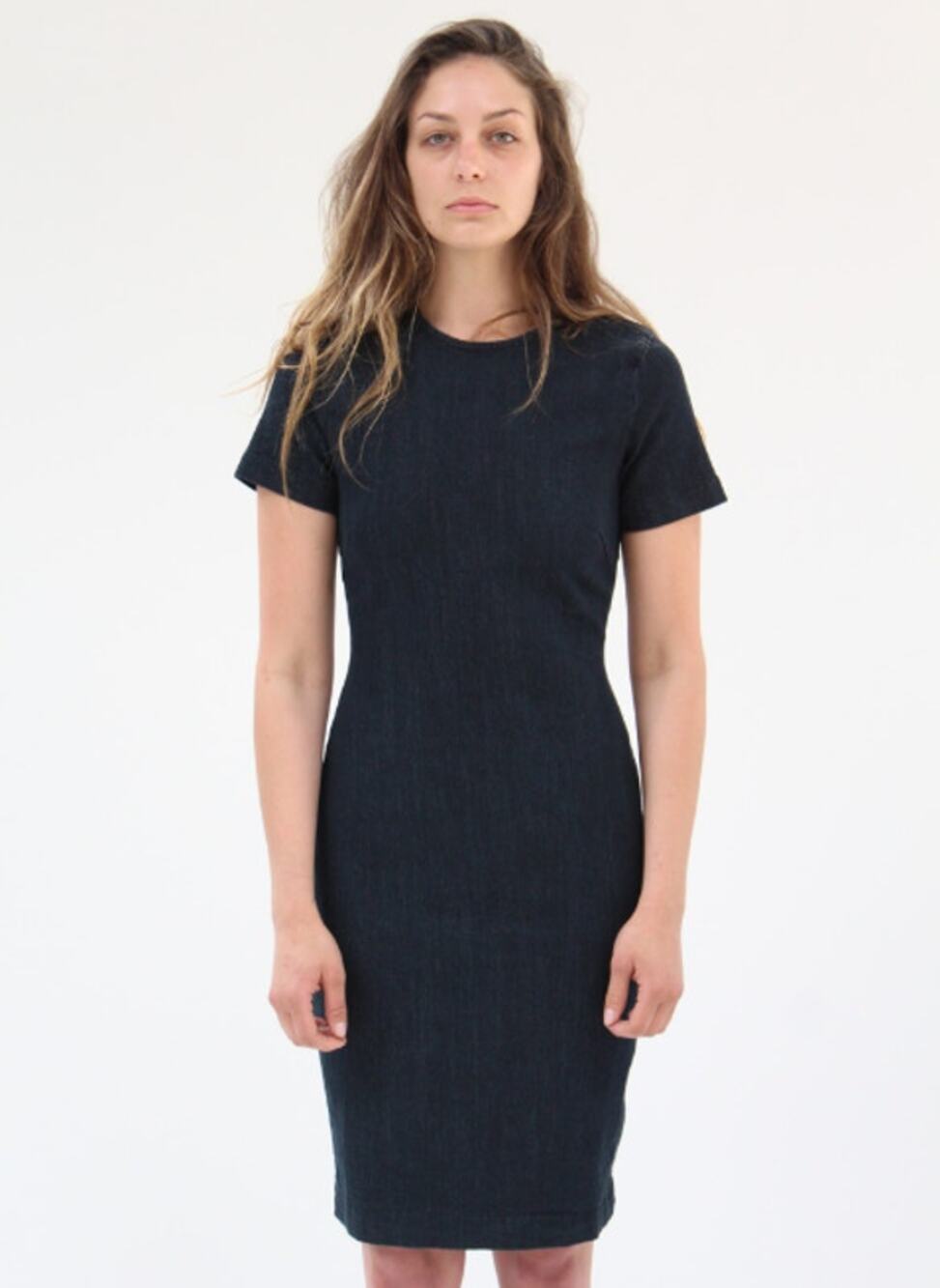 Prairie Underground Critical Line Dress Short Sleeve Stretch Denim Midi Blue